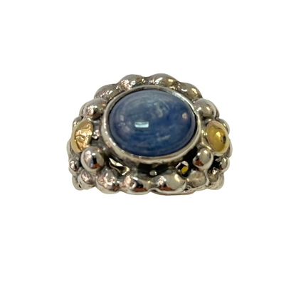 Silver and gold ring with natural stone