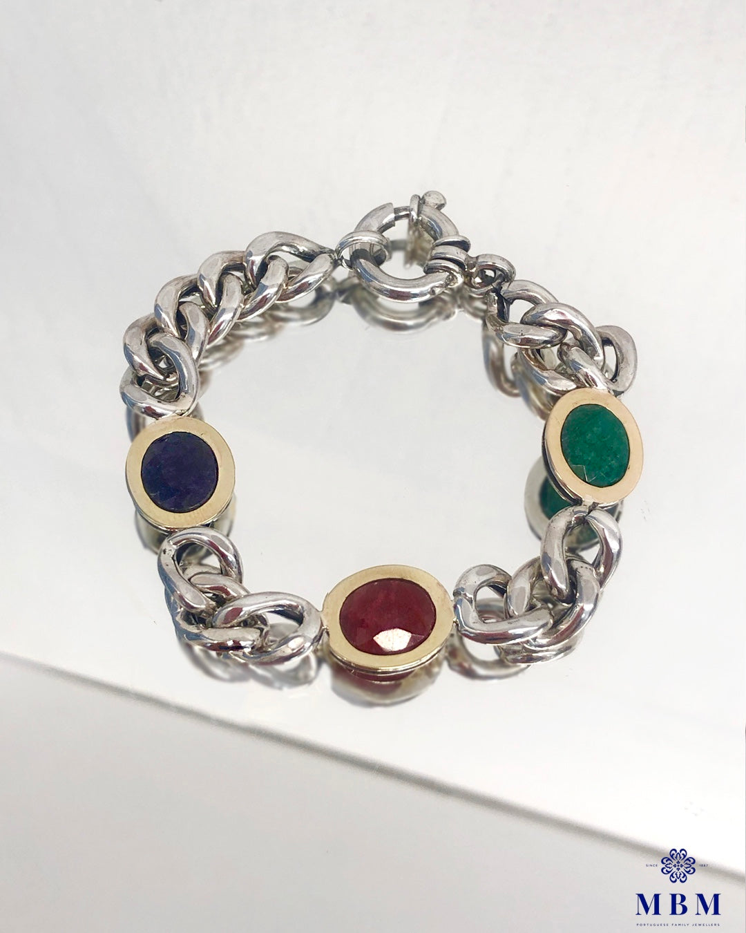 Pulseira Prata e ouro com 3 pedras