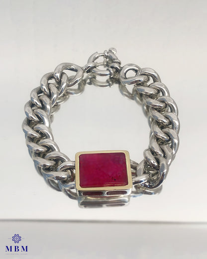 Pulseira de prata e ouro e pedra natural
