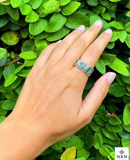 Silver and gold ring with 3 stones